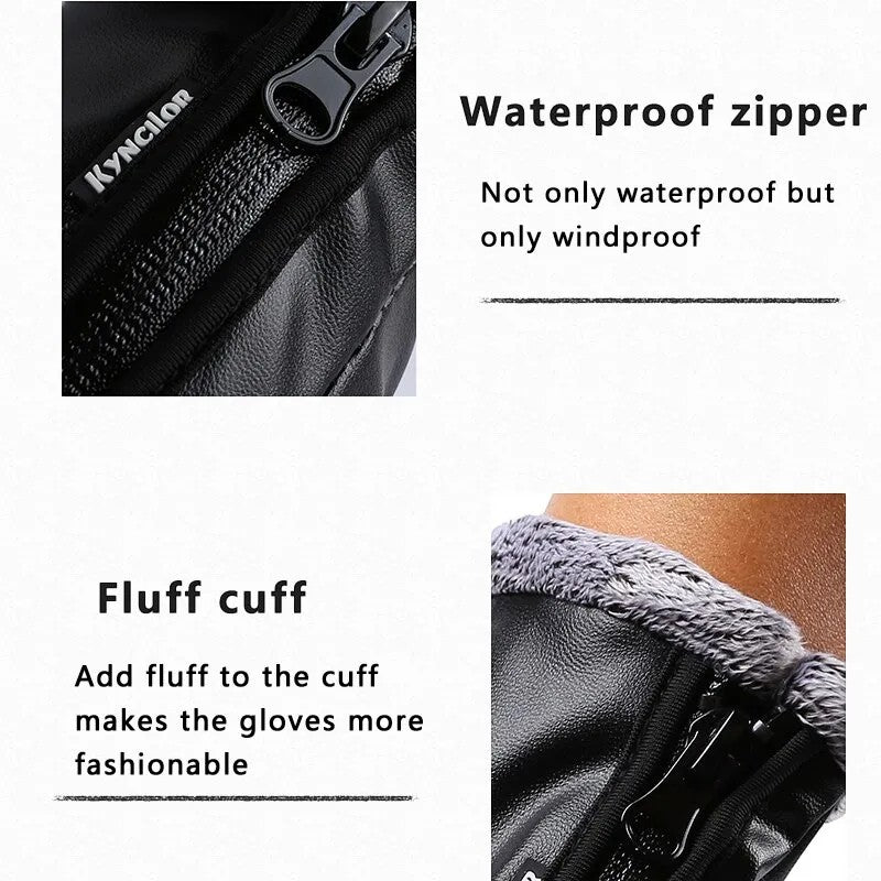 Windproof & Waterproof Zipper Leather Gloves – Stylish Outdoor Protection