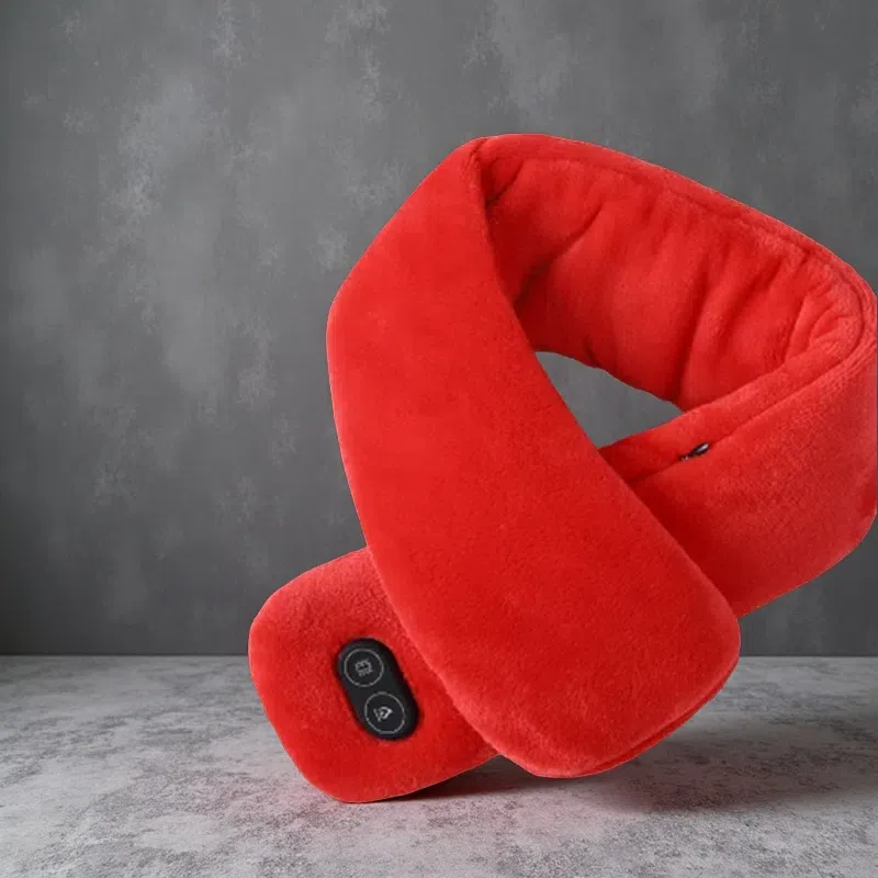 USB Heated Scarf with Power Bank – Vibration Massage & Smart Temperature Control Red