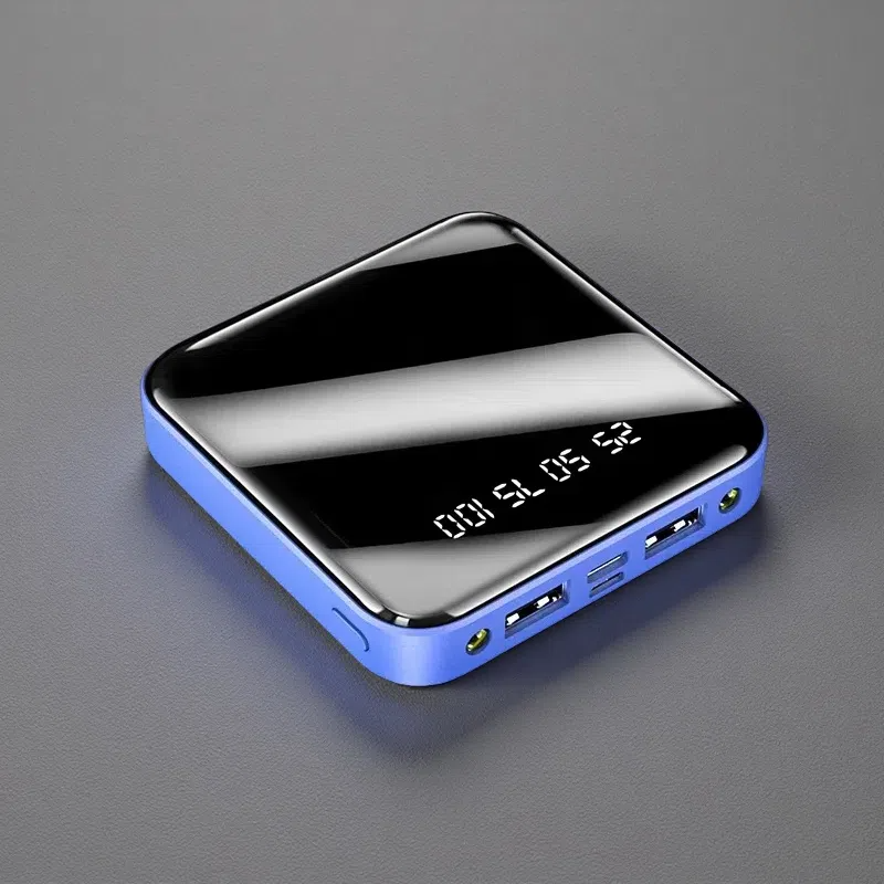 Mini Power Bank 20000mAh – Portable Mirror Display Charger with Dual USB Output Blue 20 000 mAh