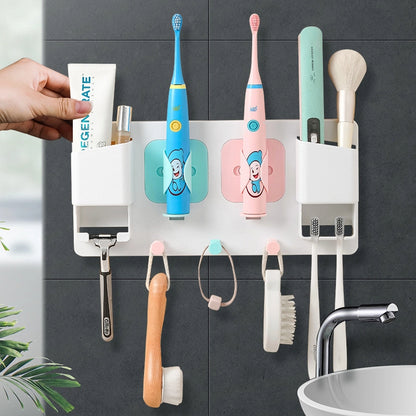 Wall-Mounted Electric Toothbrush Holder – Dual Slot Design with Storage Hook