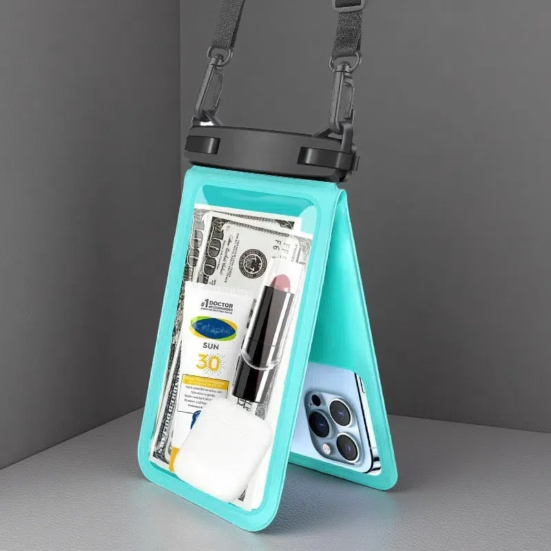 Double Compartment Phone Waterproof Bag – Durable PVC Protective Case for Beach & Swimming Cyan