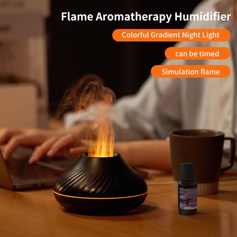 Newest RGB Flame Aroma Diffuser – 130ml 3D Colorful Volcano Humidifier