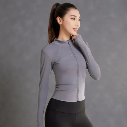 Patchwork Yoga Jacket – Breathable & UV-Resistant Workout Coat for Women