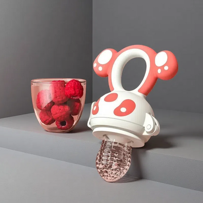 Teething Feeder Bag – Silicone Baby Fruit Supplement & Teether Stick for 6+ Months Khaki Red