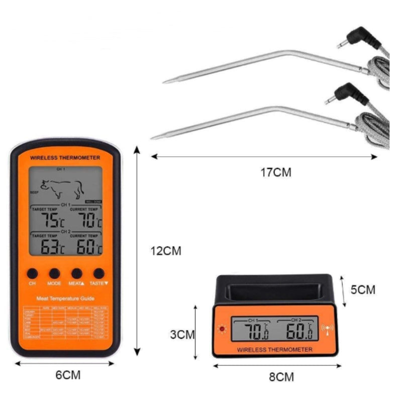 Dual Probe Electronic Thermometer – Wireless Digital Meat Thermometer with Alarm Function