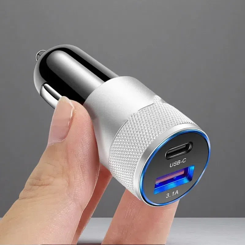 Aluminum Alloy Car Charger – Compact Mobile Charging for 12V Vehicles Black Silver