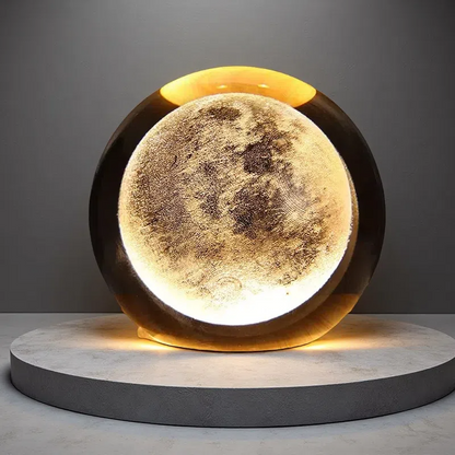Luminous Crystal Ball Projection Ambience Light – Cartoon Style Wooden Base with Warm USB-Powered Glow Moon