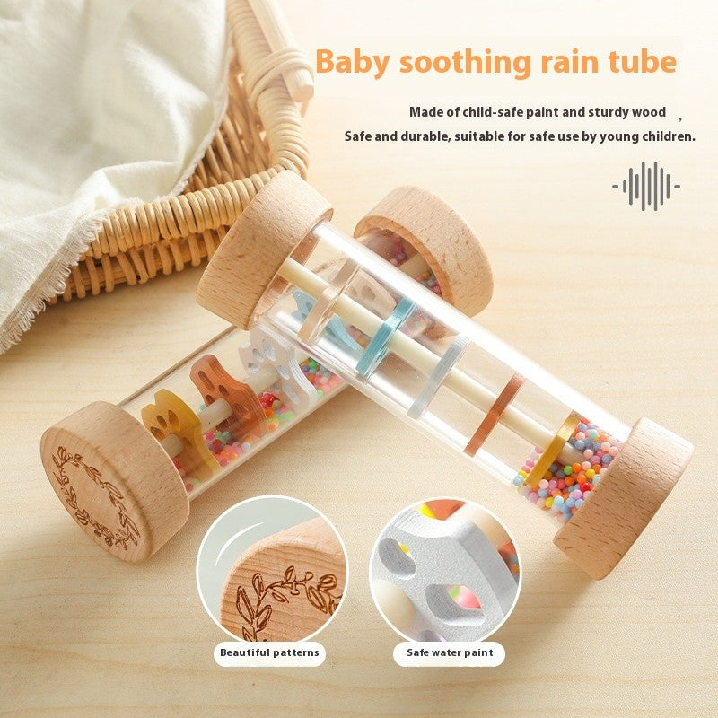Rainbow Hourglass Rain Sound Tube – Wooden White Noise Toy for Baby Comfort and Sensory Play