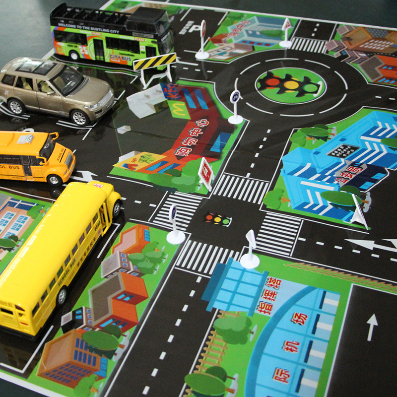 Traffic Scene Map Children's Mat – Educational Play Mat with City Roads and Traffic Design