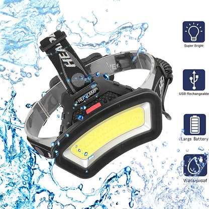Lighting Distance Wide Angle COB LED Headlight – USB Rechargeable with 2x18650 Batteries