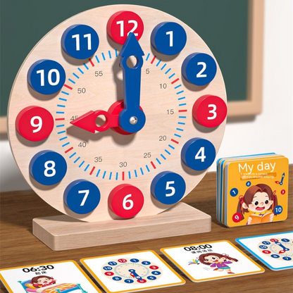 Wooden Learning Clock – Time-Telling Educational Toy for Kids Wooden Clock Plus Card