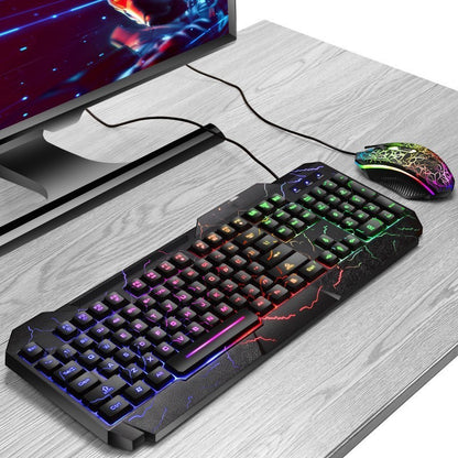 Crackle Word Through 4D Wired Luminous Gaming Keyboard & Mouse Set – Colorful Backlit ABS Keycaps