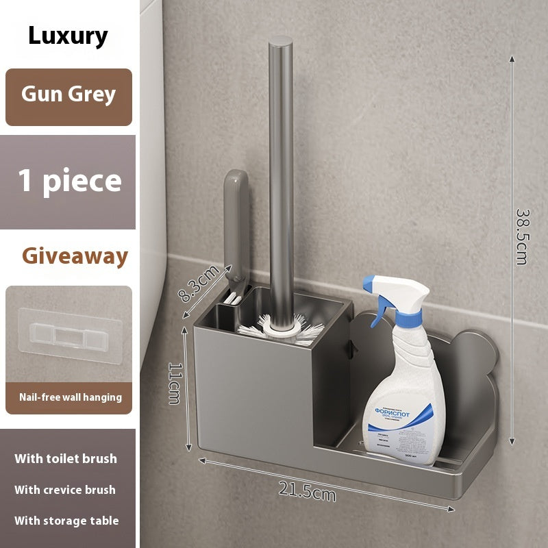 Wall-Mounted Toilet Brush Set – Long Handle, No Dead Angle Cleaning, 2-Brush Pack Upgrade Gray