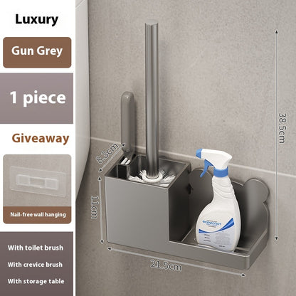 Wall-Mounted Toilet Brush Set – Long Handle, No Dead Angle Cleaning, 2-Brush Pack Upgrade Gray