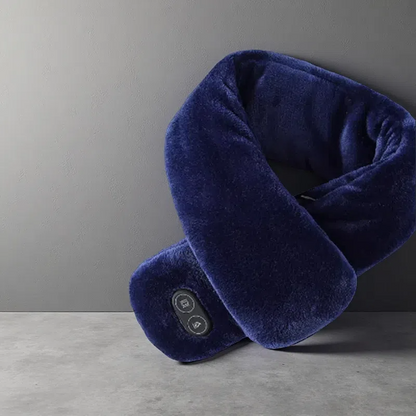 USB Heated Scarf with Power Bank – Vibration Massage & Smart Temperature Control Blue