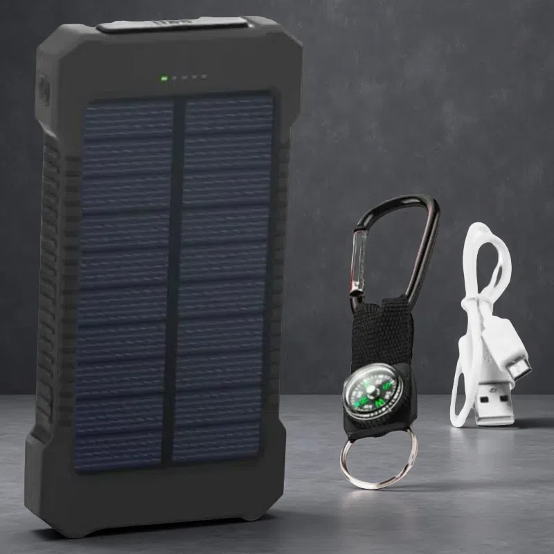 Ultra-Thin Outdoor Waterproof Solar Power Bank – 10,000mAh Portable Charger with LED Flashlight Black 10000mA