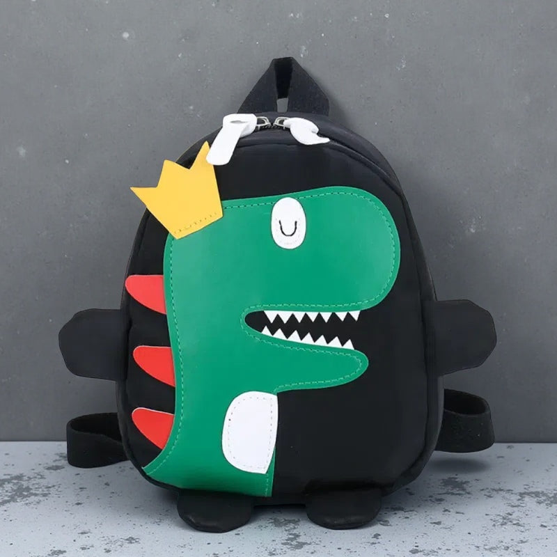 Happy Crown Dinosaur School Bag Backpack – Durable Canvas Kids’ Backpack with Polyester Lining Black