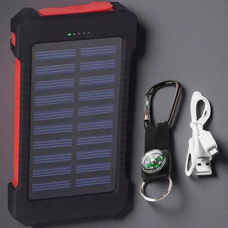 Ultra-Thin Outdoor Waterproof Solar Power Bank – 10,000mAh Portable Charger with LED Flashlight Red 10000mA