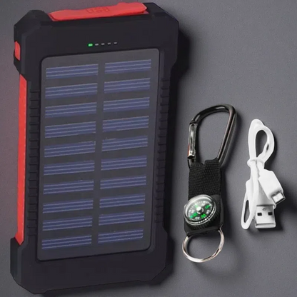 Ultra-Thin Outdoor Waterproof Solar Power Bank – 10,000mAh Portable Charger with LED Flashlight Red 10000mA