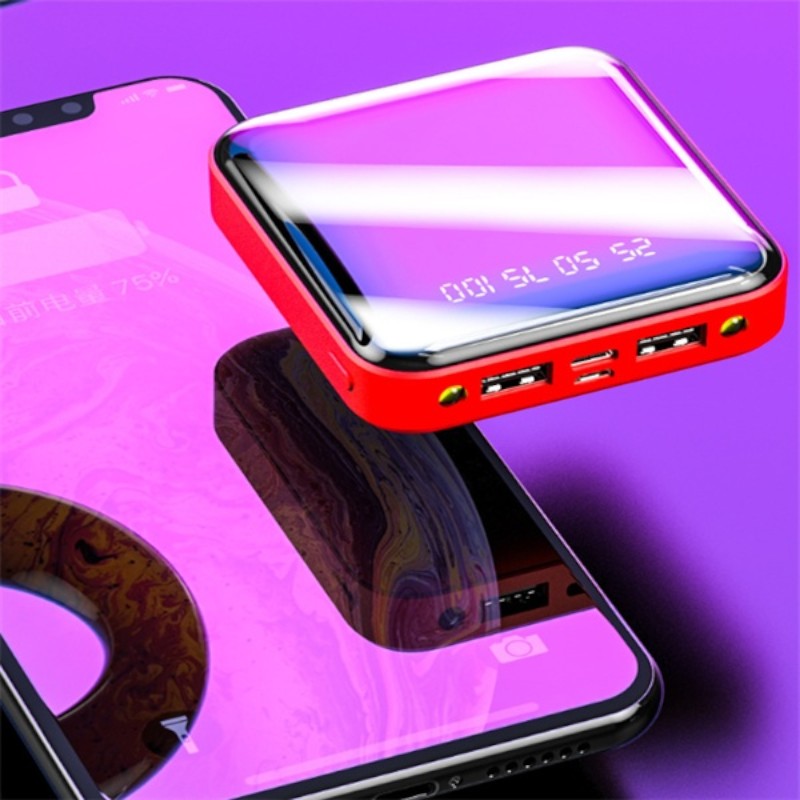 Mini Power Bank 20000mAh – Portable Mirror Display Charger with Dual USB Output