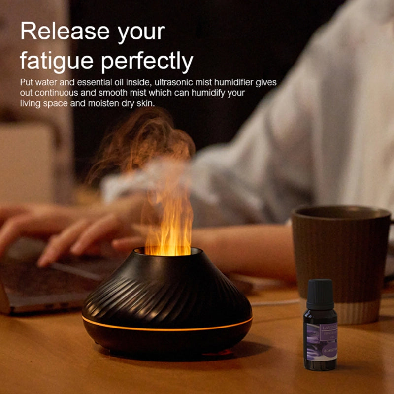 Newest RGB Flame Aroma Diffuser – 130ml 3D Colorful Volcano Humidifier