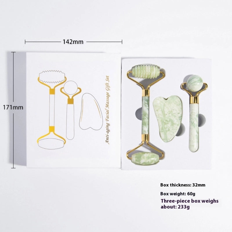 Beauty Device Jade Scraping Board Set – Natural Jade Facial Massage Tools Suit Gift Box