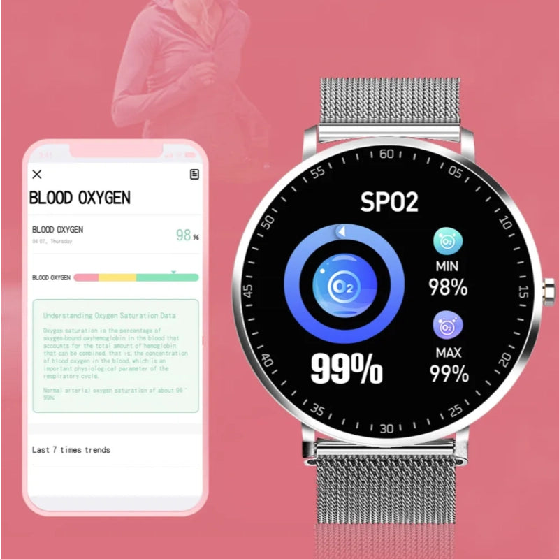 Full Touch Smart Bracelet – Fitness & Health Tracker with Stainless Steel Strap