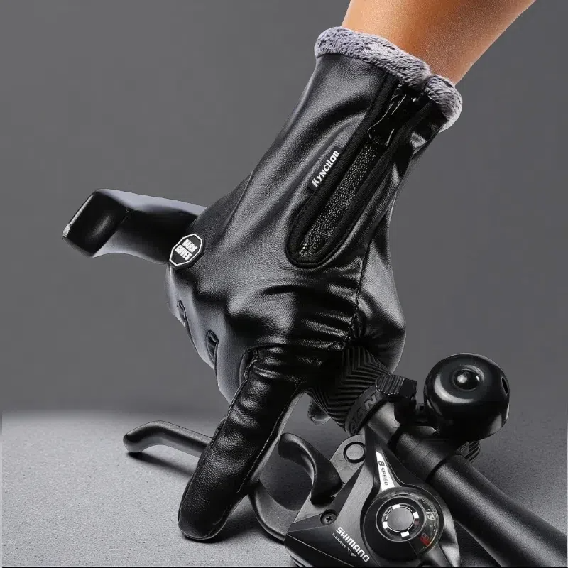 Windproof & Waterproof Zipper Leather Gloves – Stylish Outdoor Protection