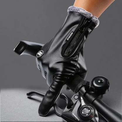 Windproof & Waterproof Zipper Leather Gloves – Stylish Outdoor Protection