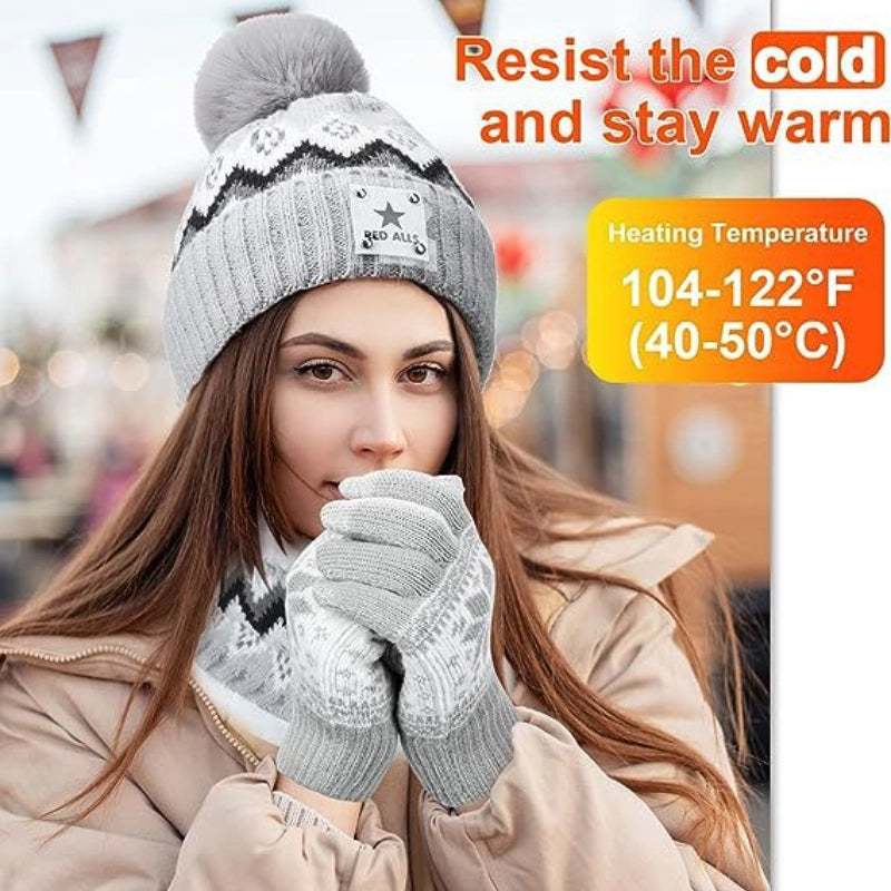 USB Electric Heating Knitted Hat, Scarf & Gloves Set – Keep Warm with Heated Wearables