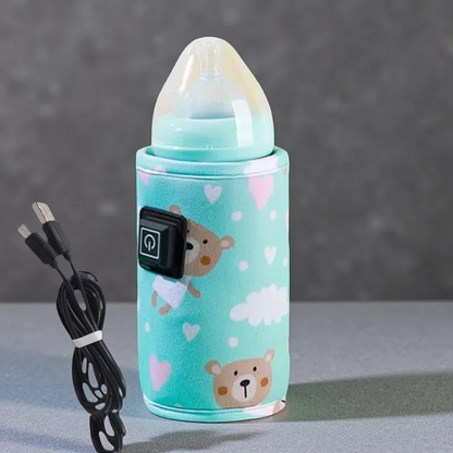 Portable Baby Bottle Warmer Bag – USB Thermostatic Heating with Cartoon Design Green