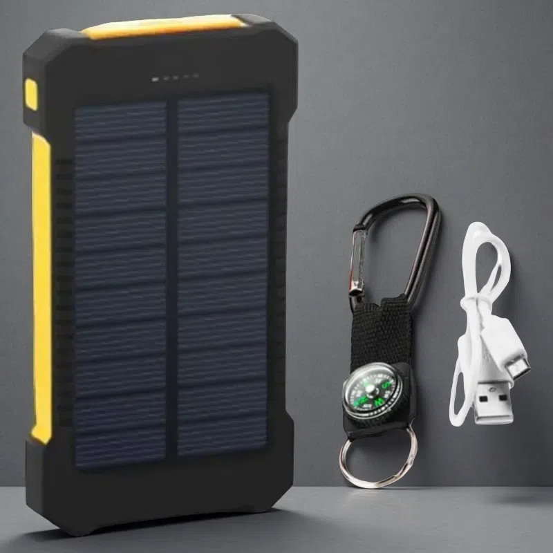 Ultra-Thin Outdoor Waterproof Solar Power Bank – 10,000mAh Portable Charger with LED Flashlight Yellow 10000mA