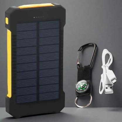 Ultra-Thin Outdoor Waterproof Solar Power Bank – 10,000mAh Portable Charger with LED Flashlight Yellow 10000mA