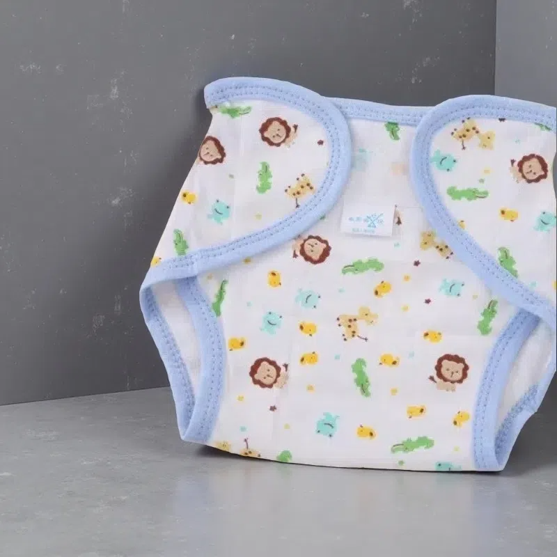 Cotton Cartoon Printed Cloth Diaper – Washable, Soft & Comfortable for Babies 0-2 Years Lion crocodile One size