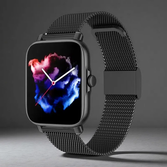 Magnetic Charging Smartwatch – Bluetooth Calling, Stylish Steel Design Black Steel