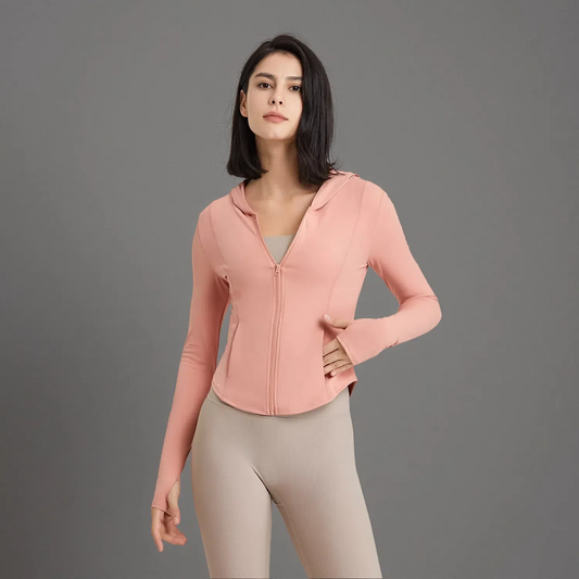 Women's Hooded Running Top – Lightweight Zip-Up Workout Jacket Cinnabar Pink