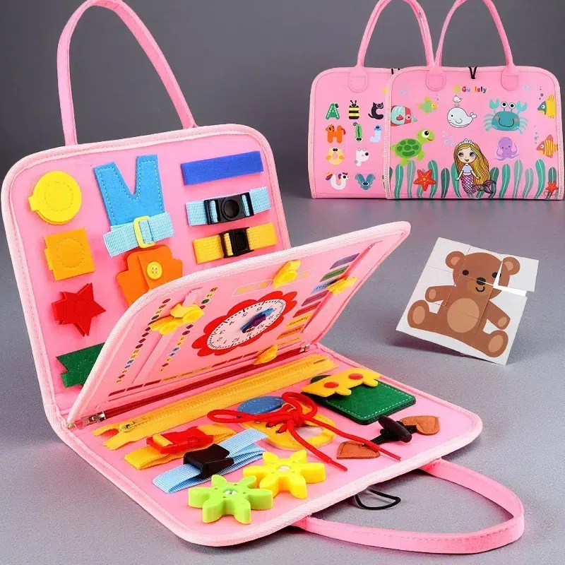 Felt Learning Board – Early Education Toy for Toddlers Pink 44x28cm