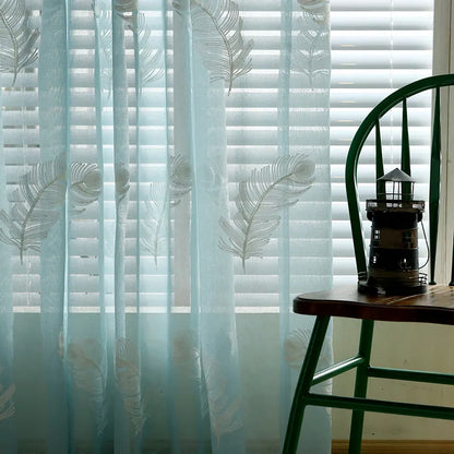 Feather White Embroidered Window Screen – Elegant Light-Filtering Vertical Curtain