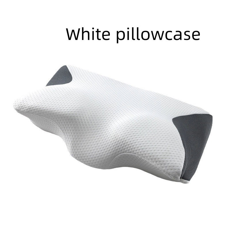 Bull Horn Memory Sleep Pillow – Ergonomic Neck Support for Deep Rest White pillowcase