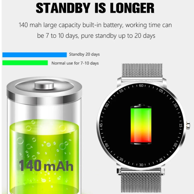 Full Touch Smart Bracelet – Fitness & Health Tracker with Stainless Steel Strap