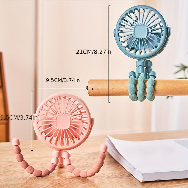 Portable USB Mini Octopus Fan – Adjustable Tripod Fan with LED Light for Stroller, Desk & More
