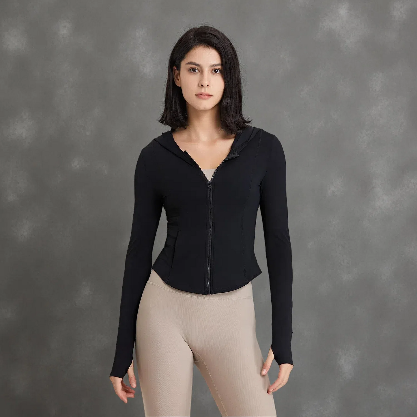 Women's Hooded Running Top – Lightweight Zip-Up Workout Jacket Black