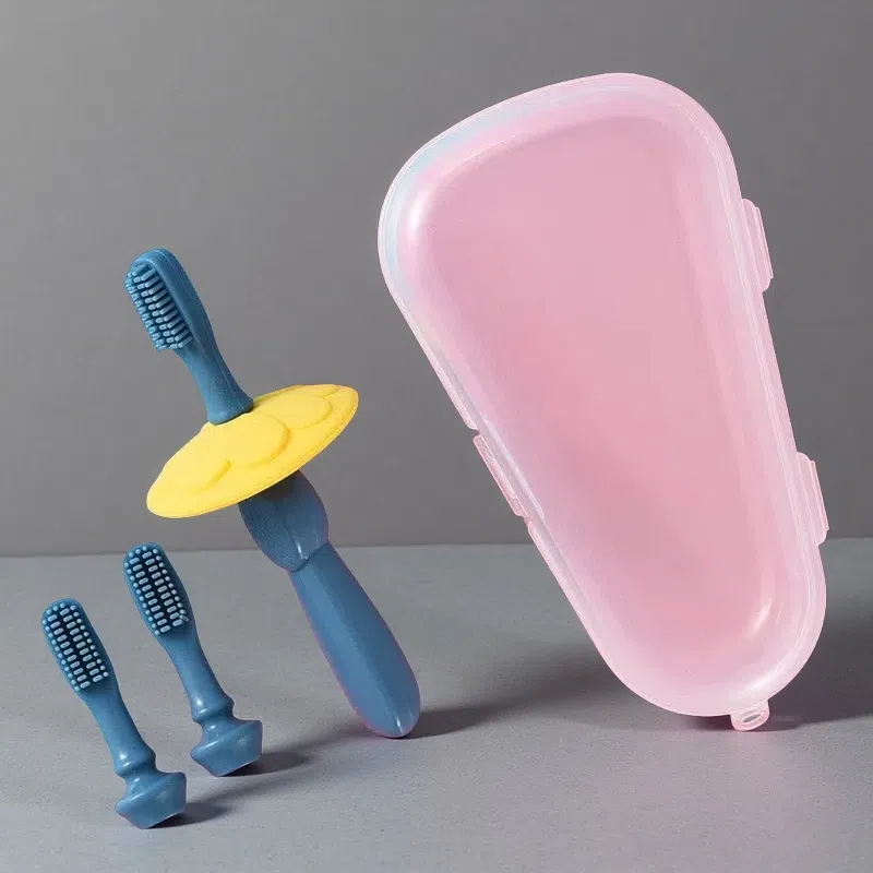 Baby Silicone Training Toothbrush Set – Safe, Soft & Replaceable Brush Heads Blue