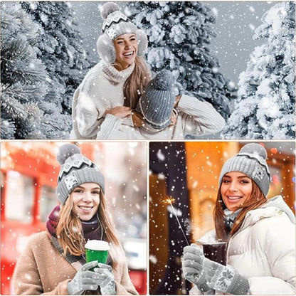 USB Electric Heating Knitted Hat, Scarf & Gloves Set – Keep Warm with Heated Wearables