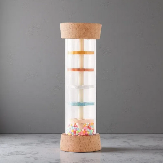 Rainbow Hourglass Rain Sound Tube – Wooden White Noise Toy for Baby Comfort and Sensory Play