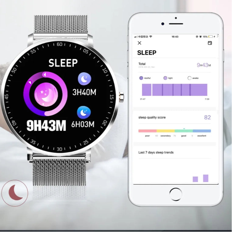 Full Touch Smart Bracelet – Fitness & Health Tracker with Stainless Steel Strap