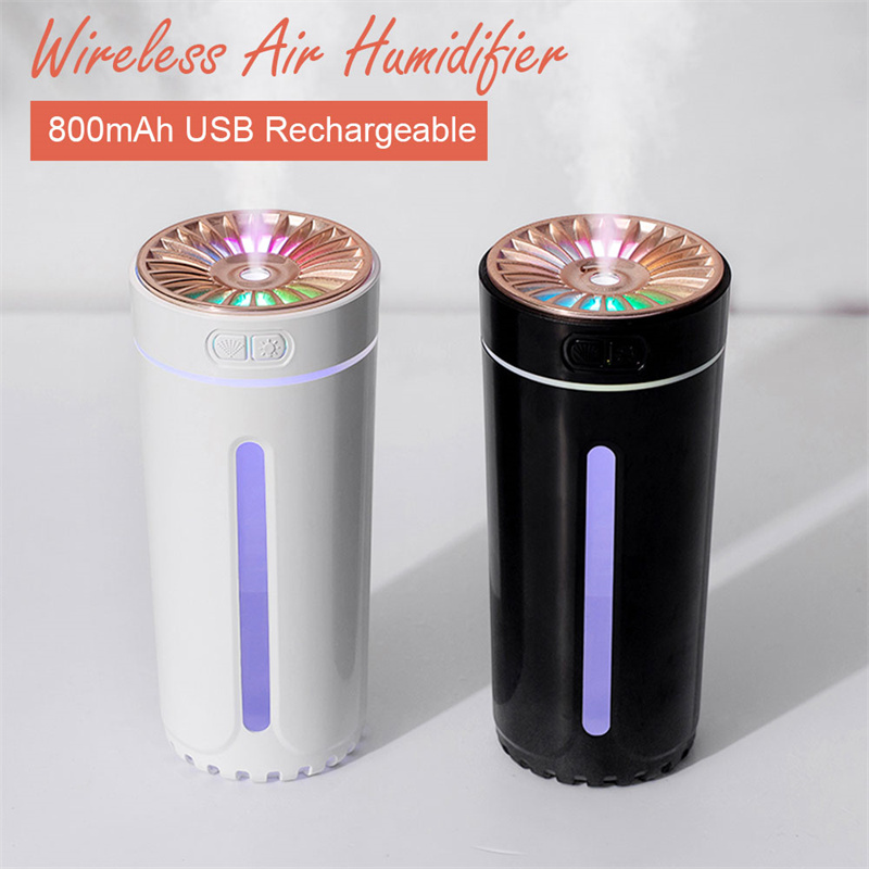 Wireless Air Humidifier with Colorful Lights – USB Rechargeable Cool Mist Diffuser for Car & Home