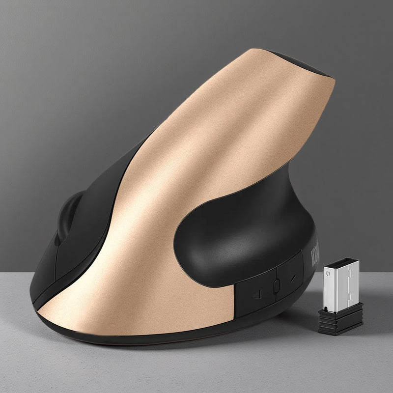 Ergonomic 2.4G Wireless Silent Mouse – Optical Design, 1600 DPI, 6 Buttons Golden dry battery USB