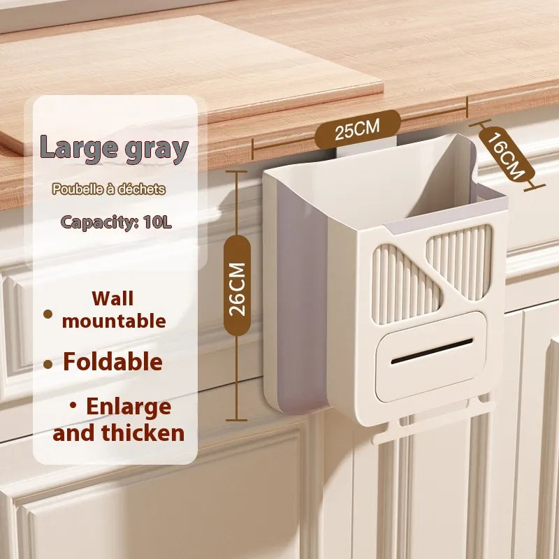 Kitchen Trash Can – Wall-Mounted Foldable Waste Bin for Modern Homes Large Gray And White