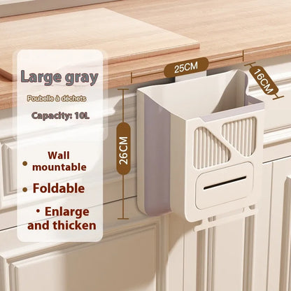 Kitchen Trash Can – Wall-Mounted Foldable Waste Bin for Modern Homes Large Gray And White